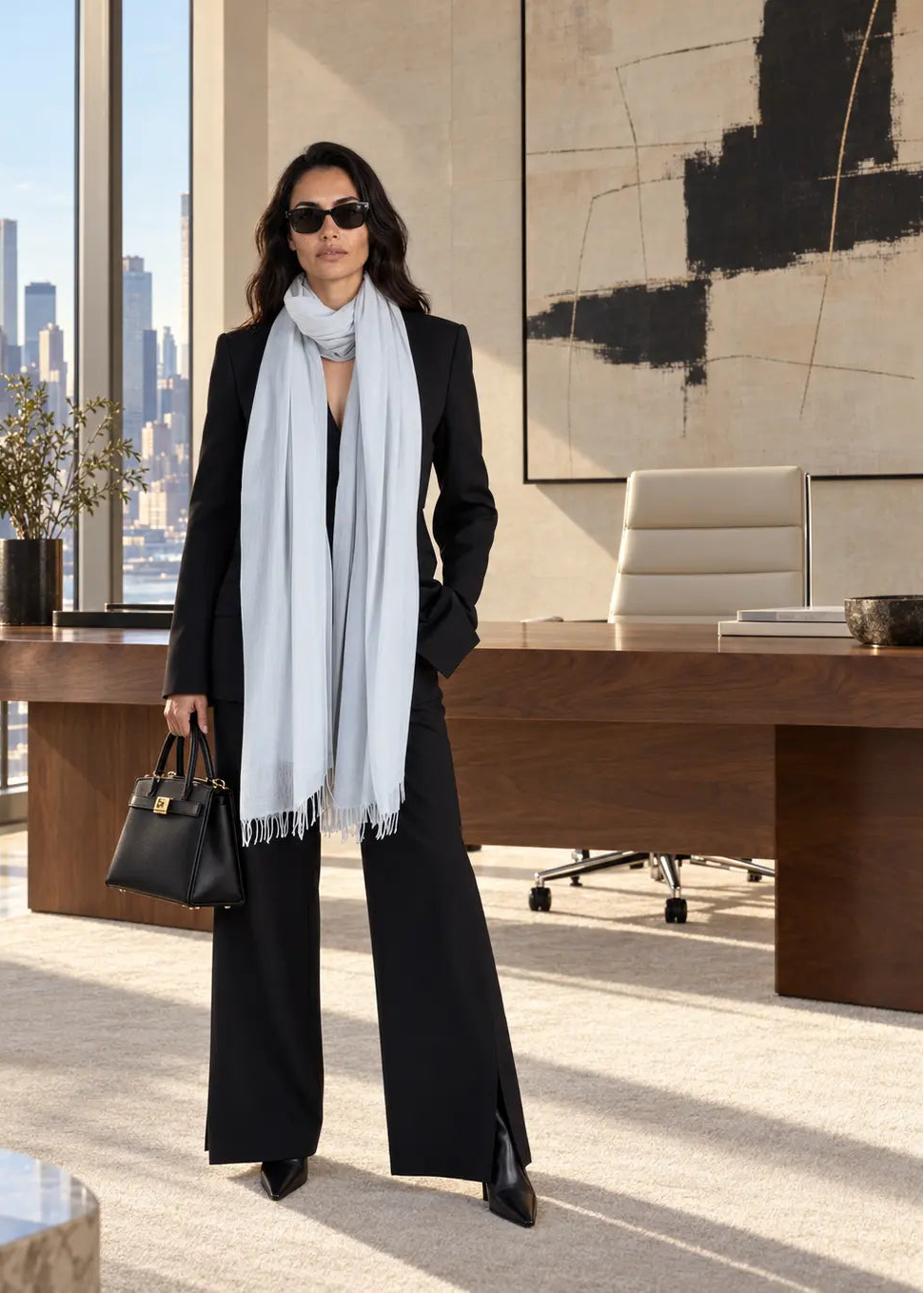 Premium Light Grey Pure Cashmere Wrap - Handwoven Himalayan Luxury Scarf