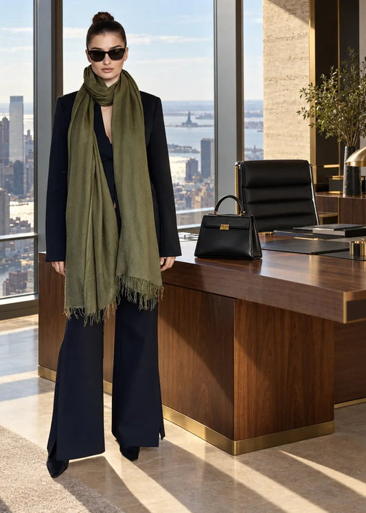 Olive Green Handwoven Cashmere Wrap | 100% Pure Himalayan Cashmere