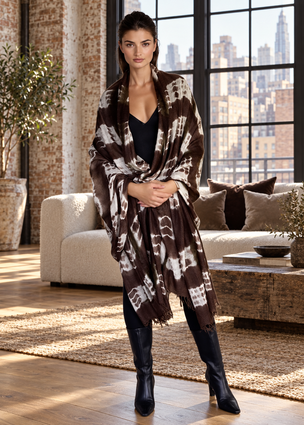 Hand Woven Cashmere Wrap - Earth Brown Forest Green | Cashmere Luxe