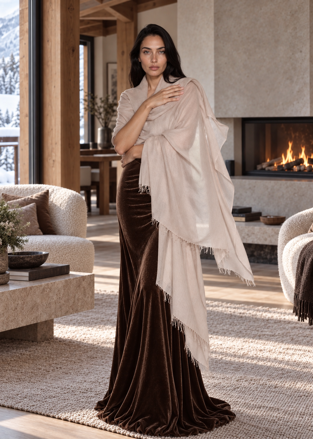 Lavender Grey Cashmere Wrap – Handwoven Himalayan Luxury Shawl