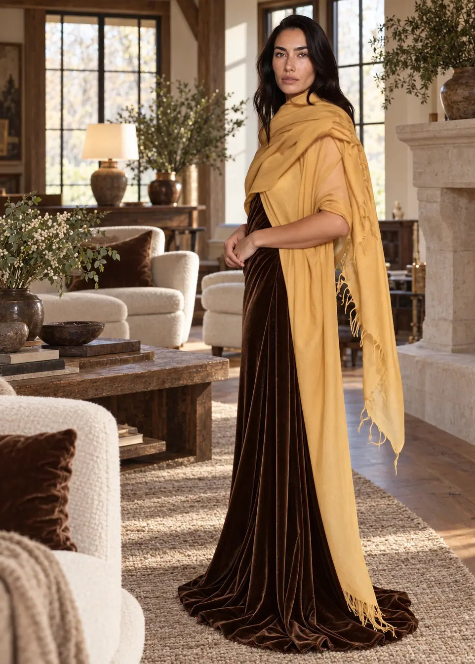 Saffron Cashmere Wrap – Handloom Himalayan Luxury Scarf