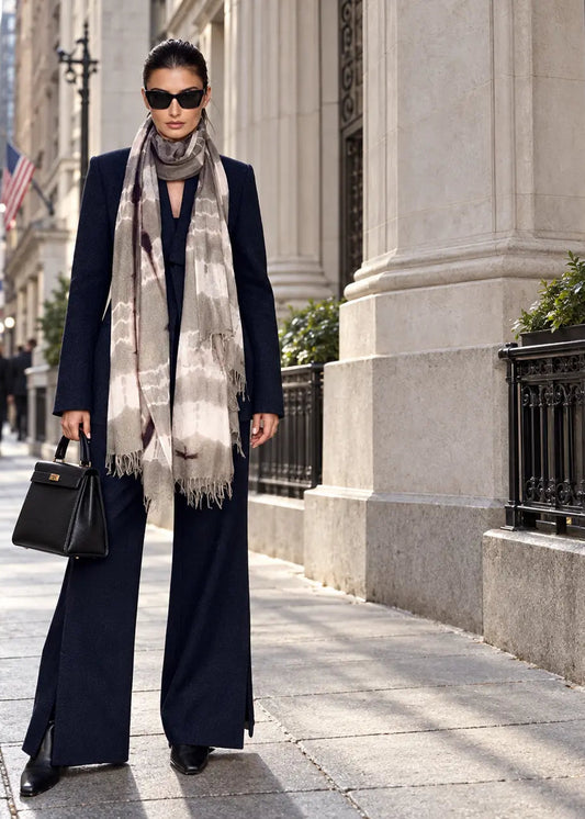 Premium Taupe & Soft Pink Cashmere Wrap – Handwoven Himalayan Limited Edition