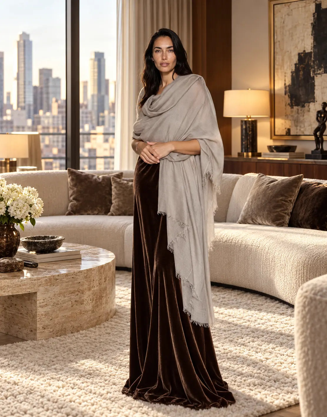 Taupe Cashmere Wrap – Handwoven Himalayan Luxury Shawl