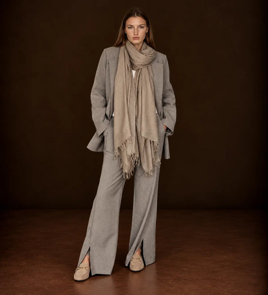 Taupe Cashmere Wrap – Handwoven Himalayan Luxury Shawl