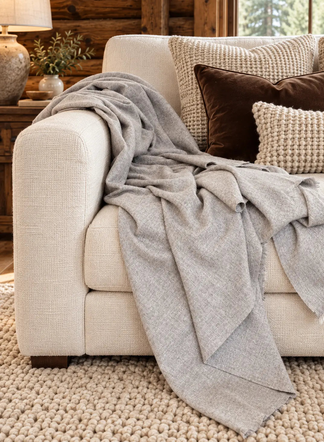 School Grey Cashmere Bed Throw / Blanket