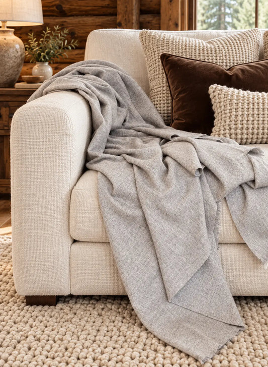 School Grey Cashmere Bed Throw / Blanket