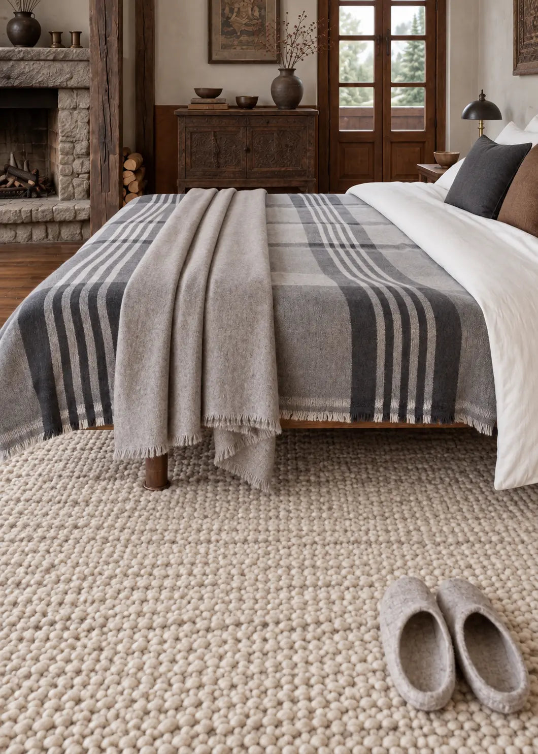 School Grey Cashmere Bed Throw / Blanket