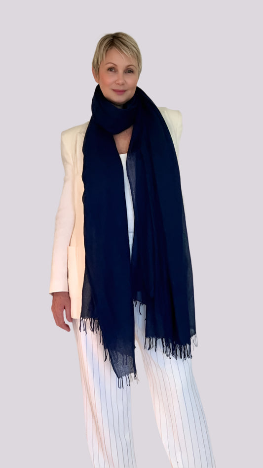 PURE CASHMERE NAVY WRAP - Cashmere Luxe