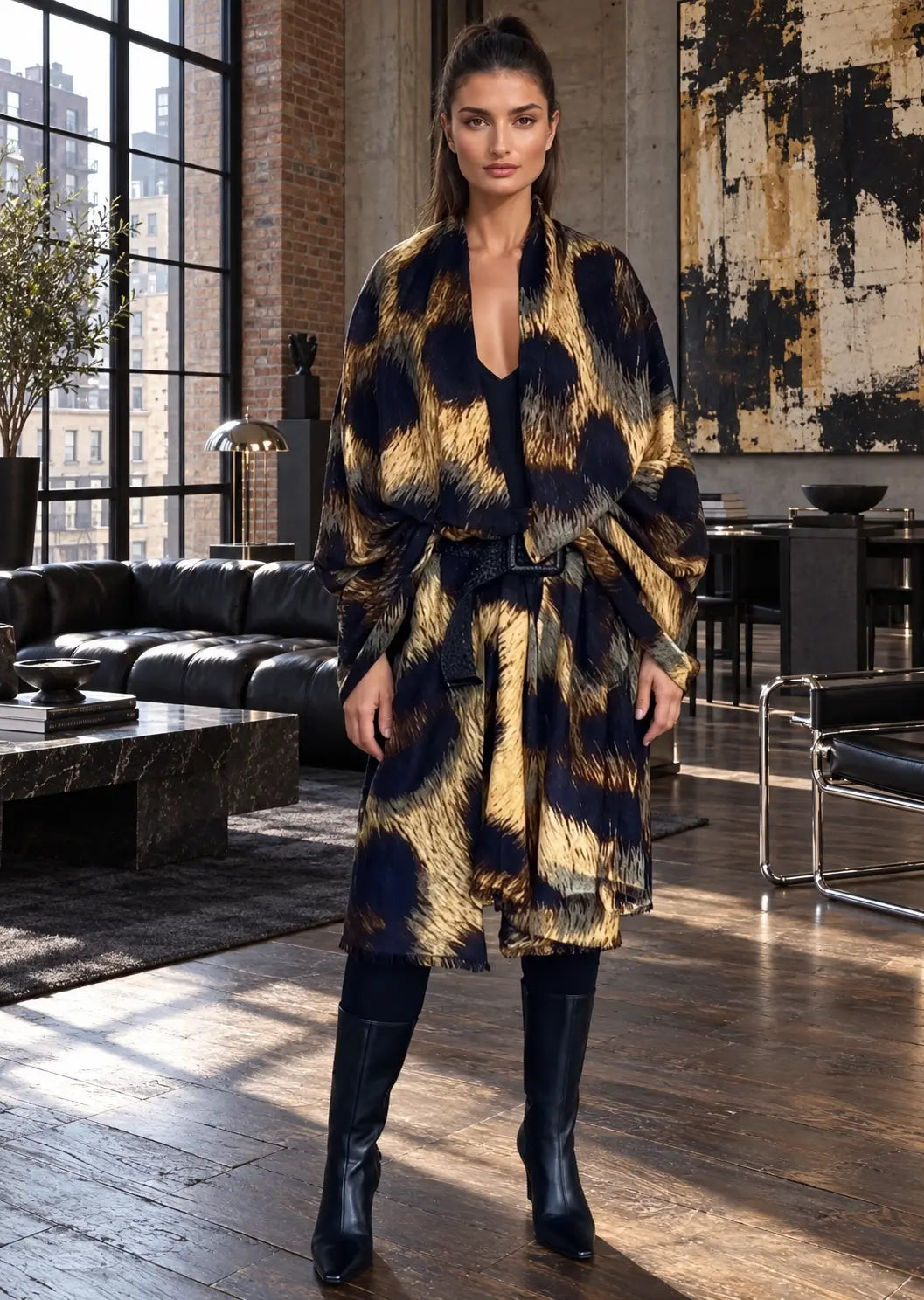 Premium Brown Leopard Travel Wrap - Designer Animal Print Luxury Cashmere