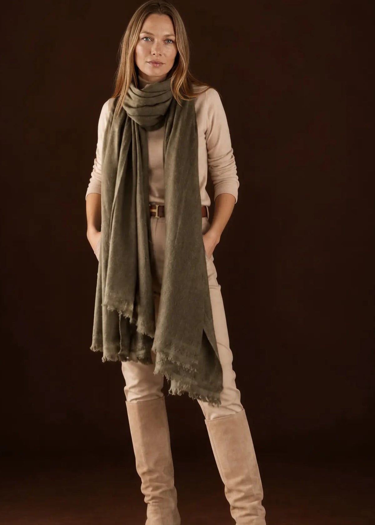 Olive Green - Light Weight Handwoven Cashmere Wool Blend