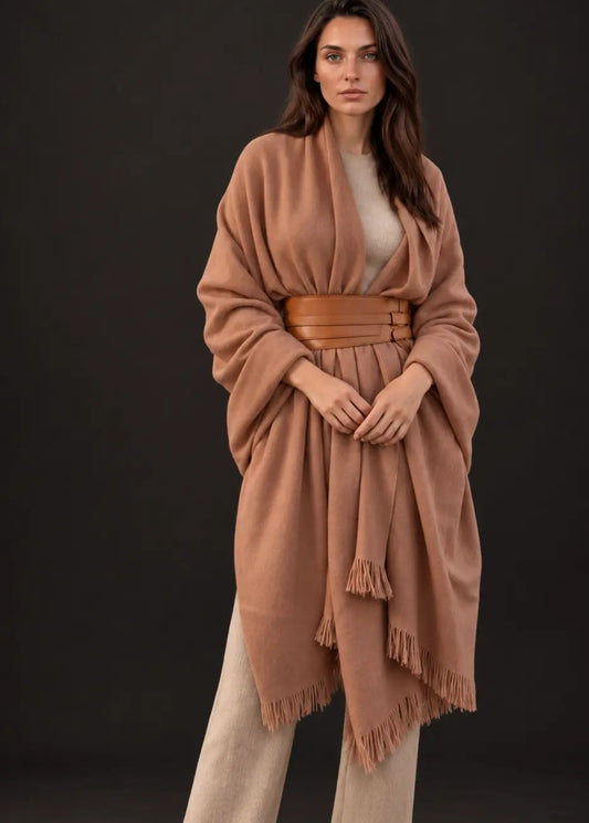 Heavyweight Plant-Dyed Cashmere Wrap | Tan