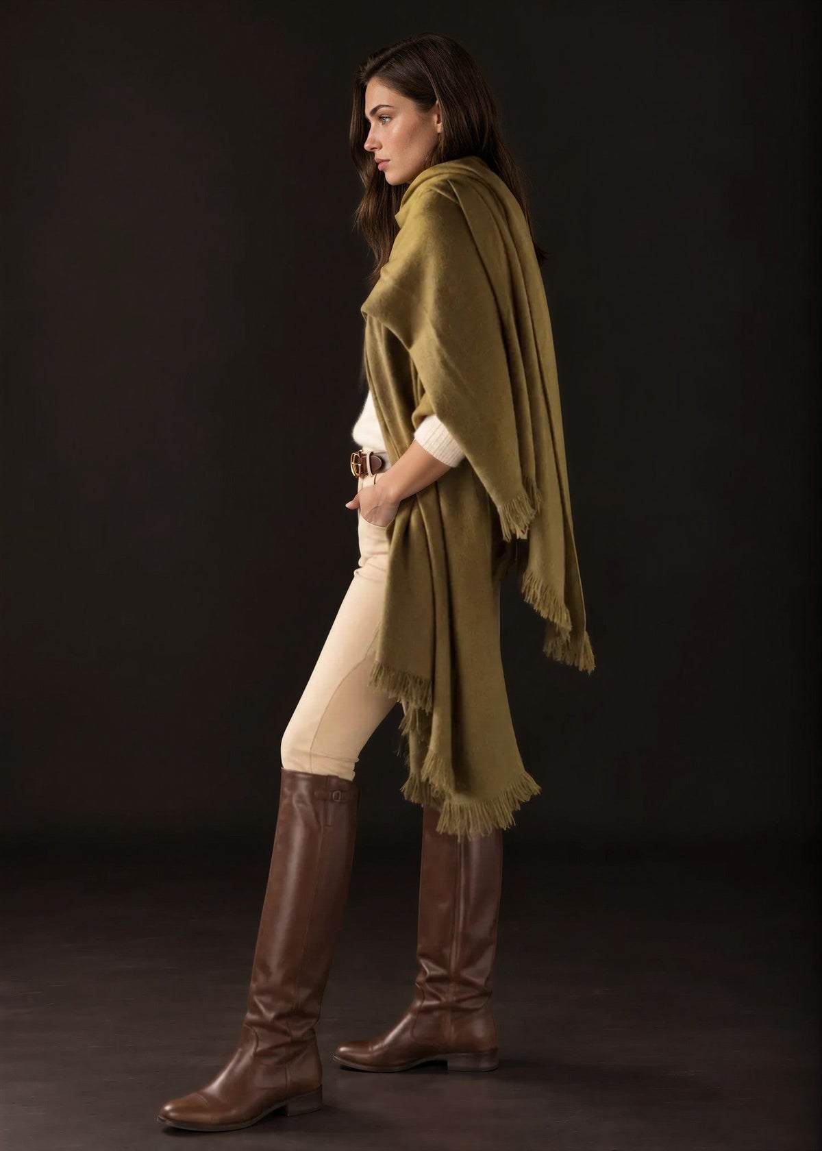Olive Green Handwoven Pure Cashmere Wrap Heavy Weight