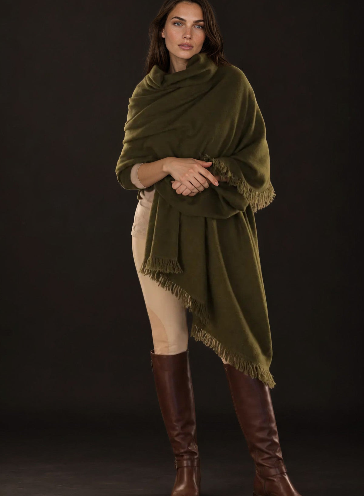 Olive Green Handwoven Pure Cashmere Wrap Heavy Weight