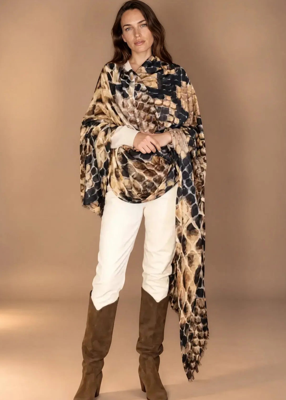 Premium Snake Print Travel Wrap - Designer Animal Print Luxury Cashmere