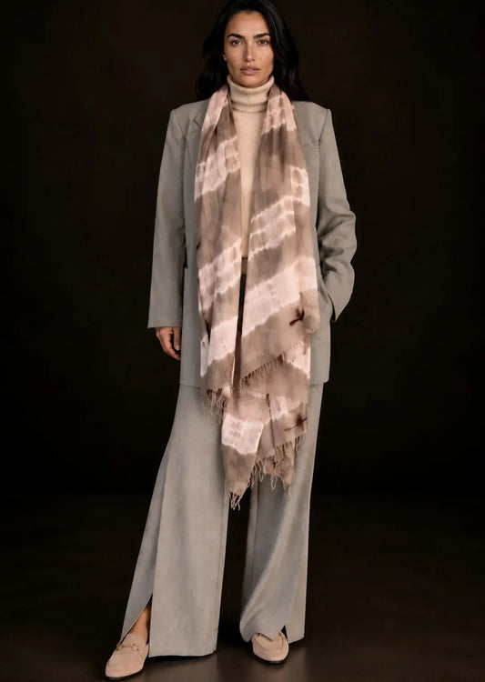 Premium Taupe & Soft Pink Cashmere Wrap – Handwoven Himalayan Limited Edition