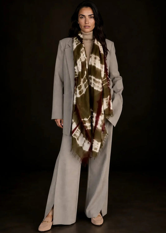 Forest Green, Brown & White Cashmere Wrap – Handloom Himalayan Limited Edition