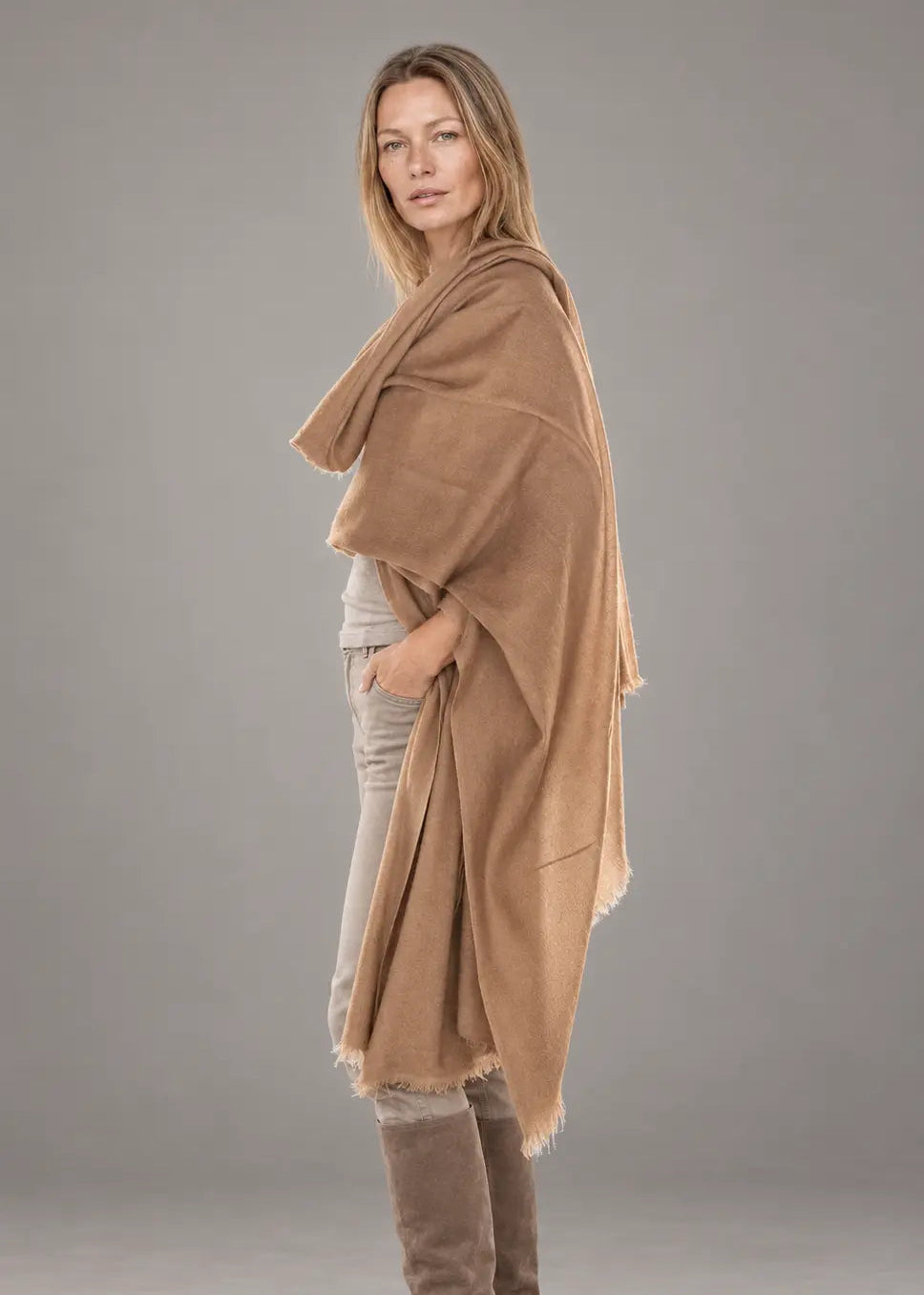 Handwoven Cashmere & Wool Travel Wrap — Camel