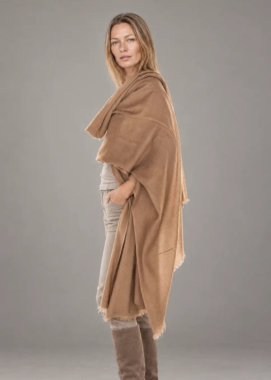 Handwoven Cashmere & Wool Travel Wrap — Camel