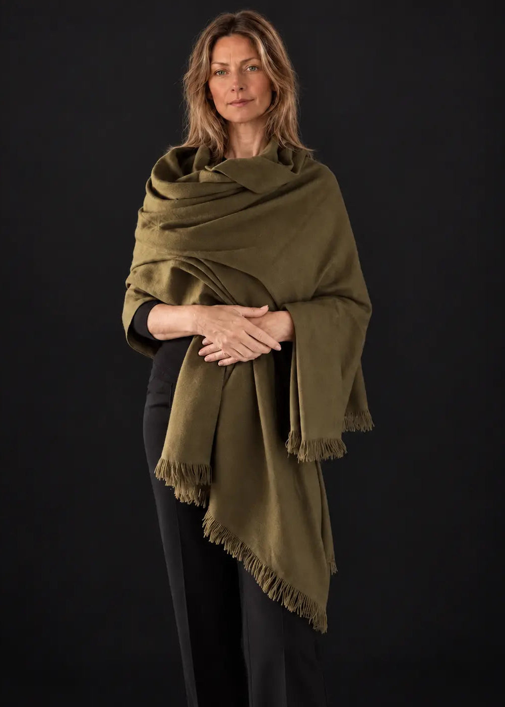 Olive Green Handwoven Pure Cashmere Wrap Heavy Weight