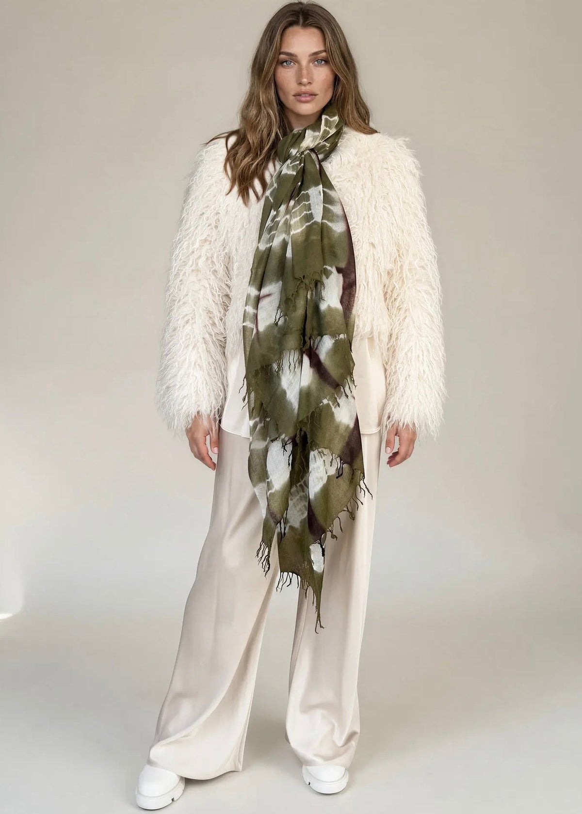 Forest Green, Brown & White Cashmere Wrap – Handloom Himalayan Limited Edition