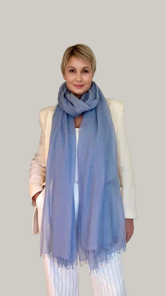 PURE CASHMERE FADED DENIM WRAP - Cashmere Luxe