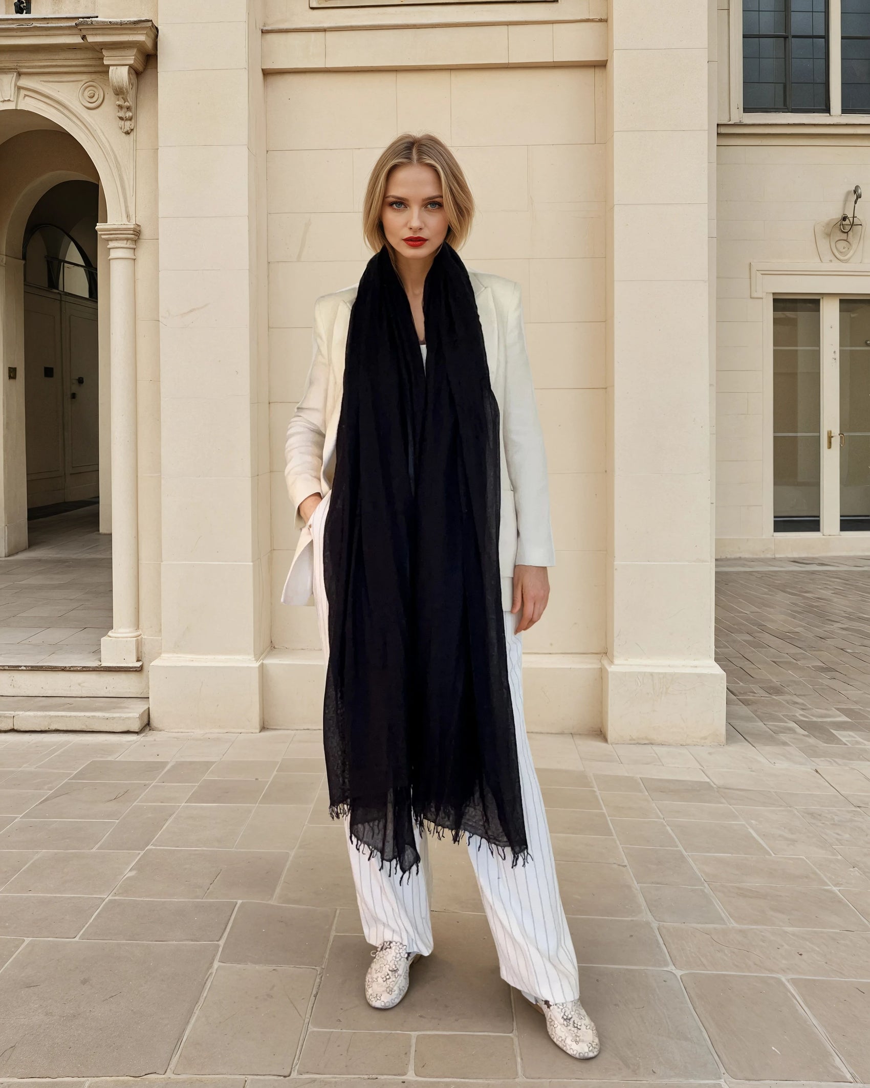 PURE CASHMERE WRAP BLACK