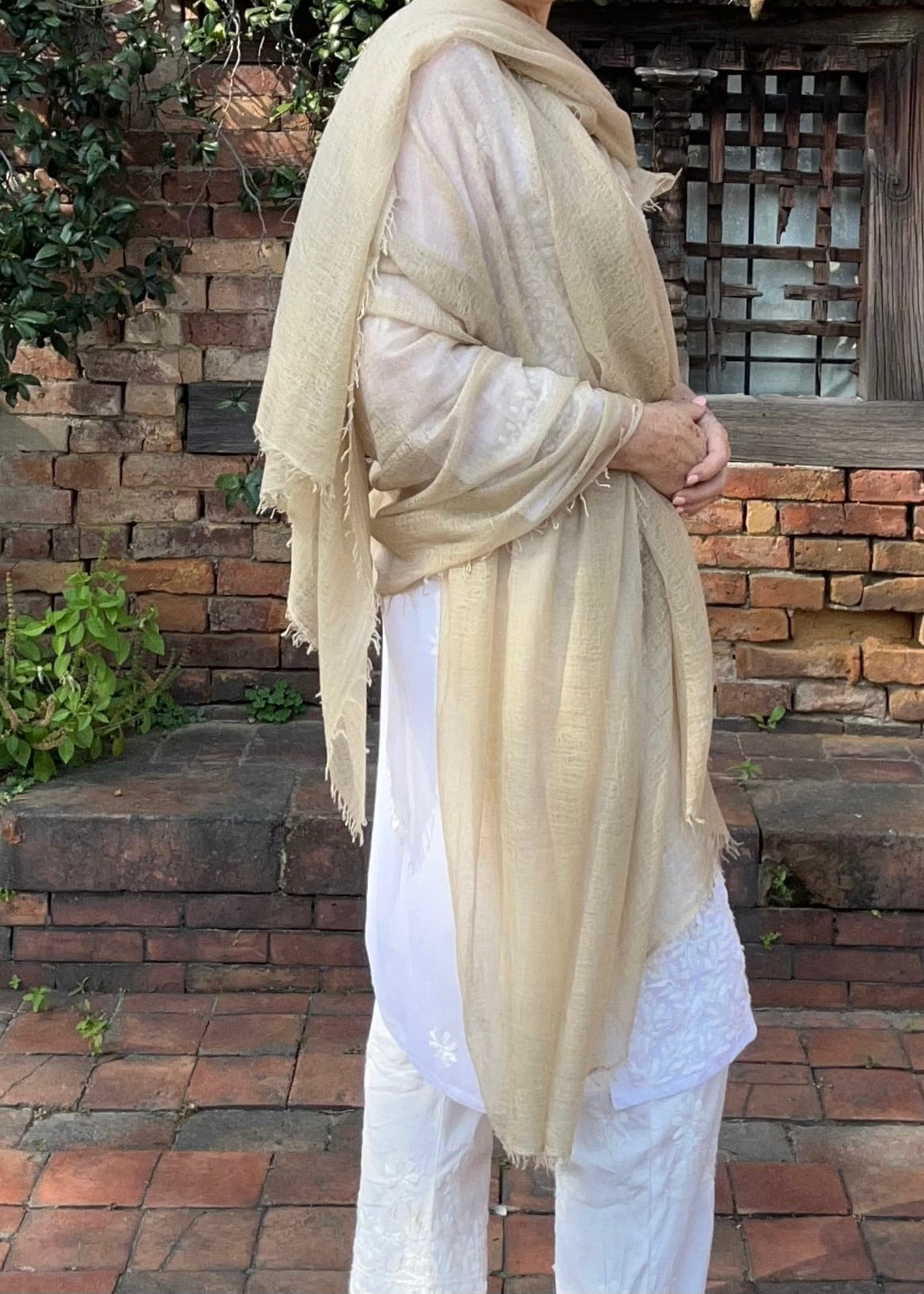 Premium Vanilla Cream Cashmere Wrap - Luxury Lightweight Designer Shawl