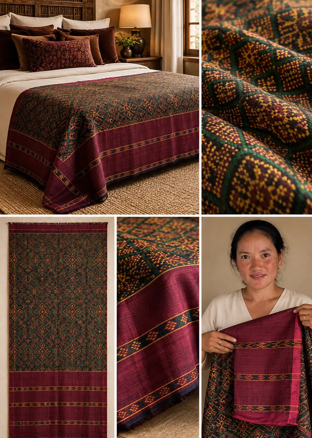 Khmer Silk No. 01 — Emerald & Mulberry