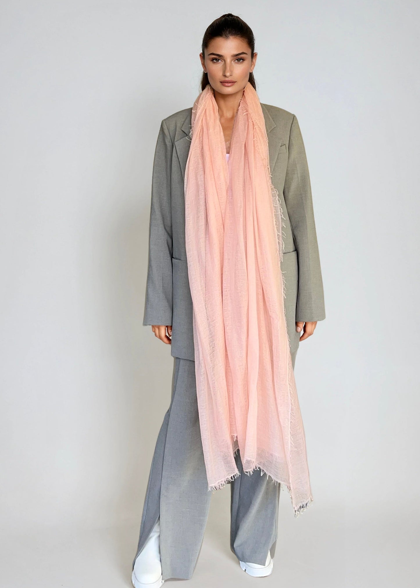 Premium Sunset Blush Cashmere Wrap - Luxury Lightweight Designer Shawl