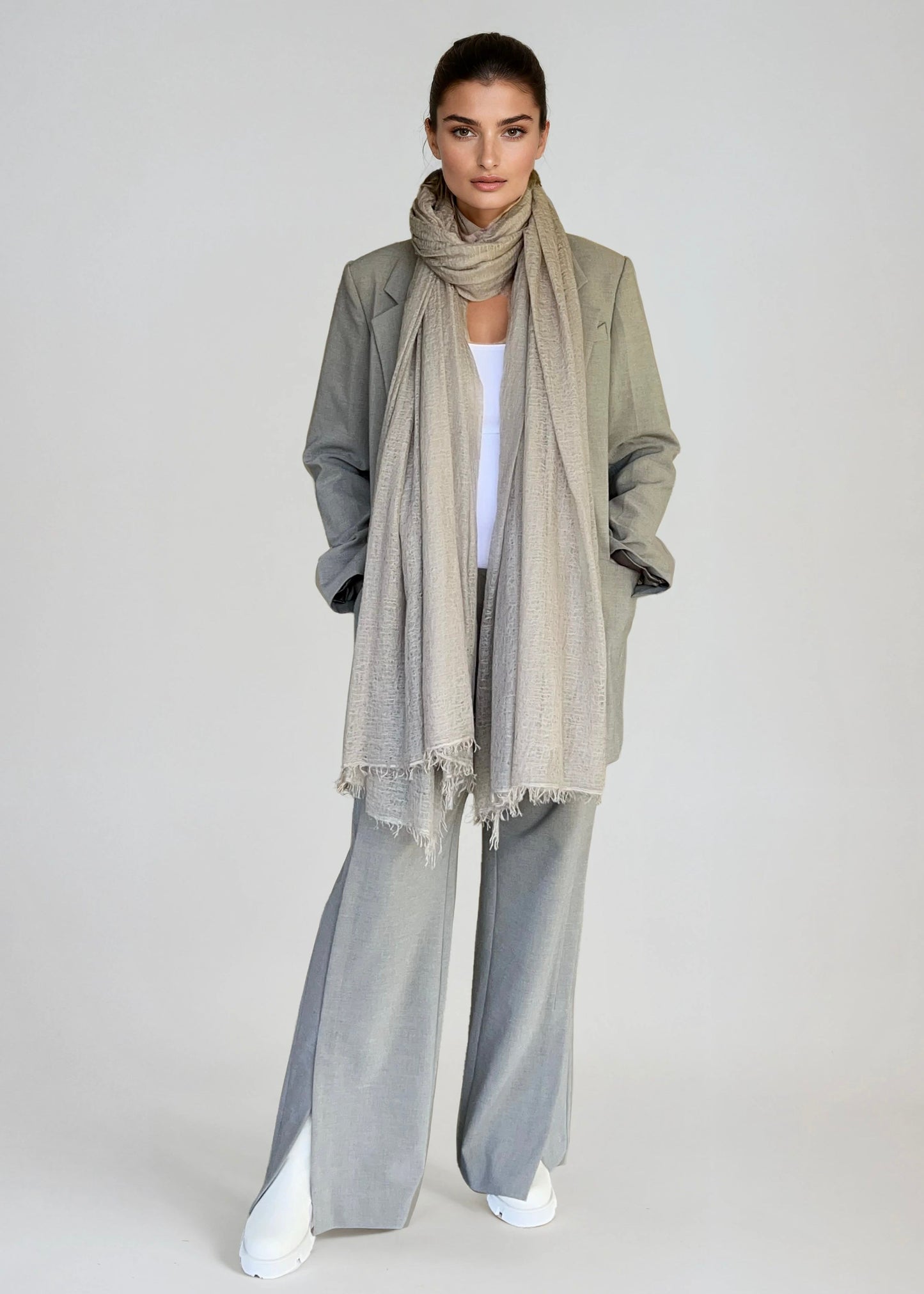 Premium Dove Mist Spring Wrap - Luxury Lightweight Designer Shawl