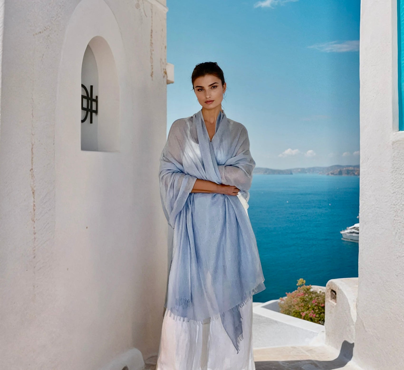 PURE CASHMERE FADED DENIM WRAP