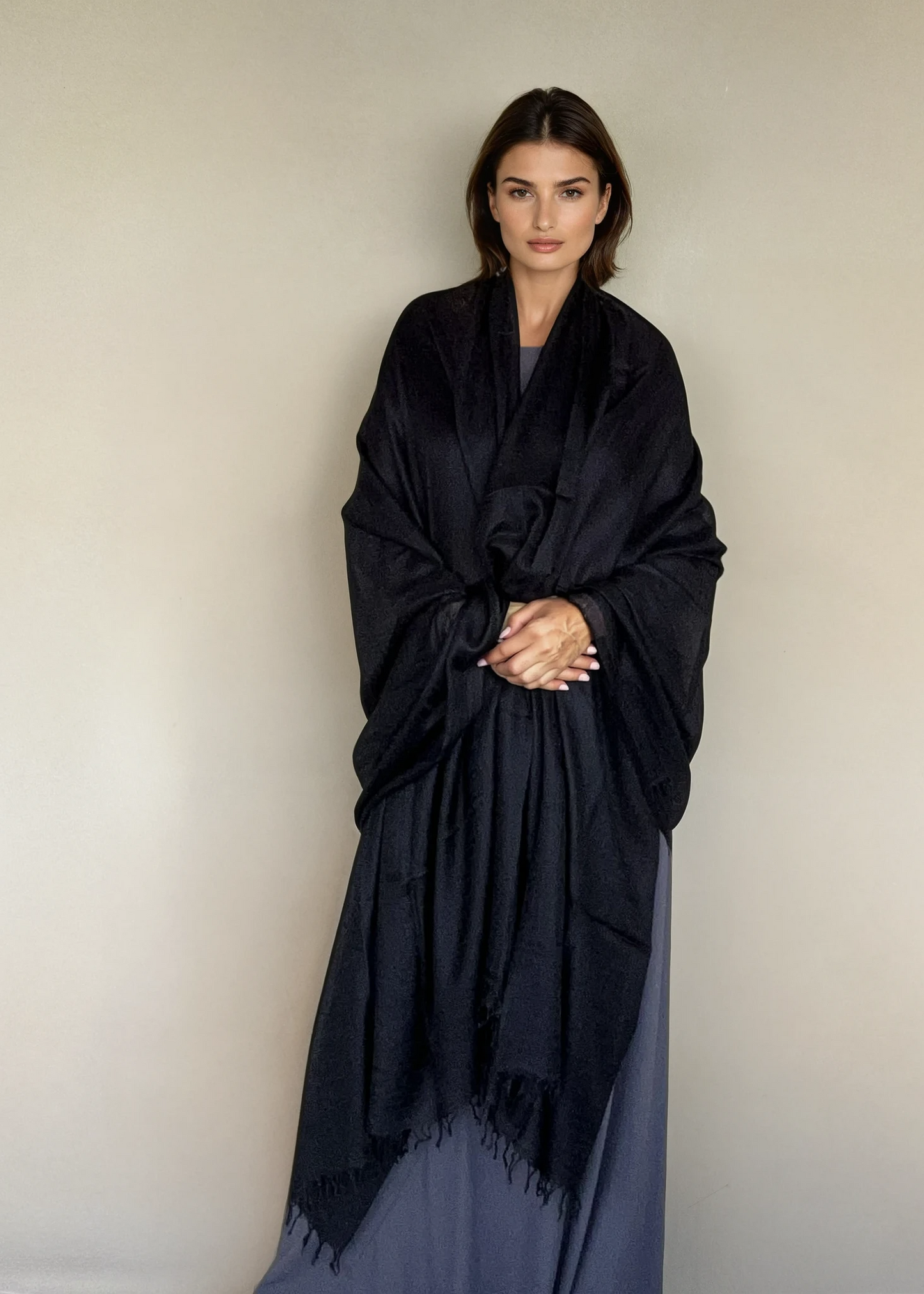 وشاح أسود من الكشمير الخالص | وشاح فاخر منسوج يدويًا