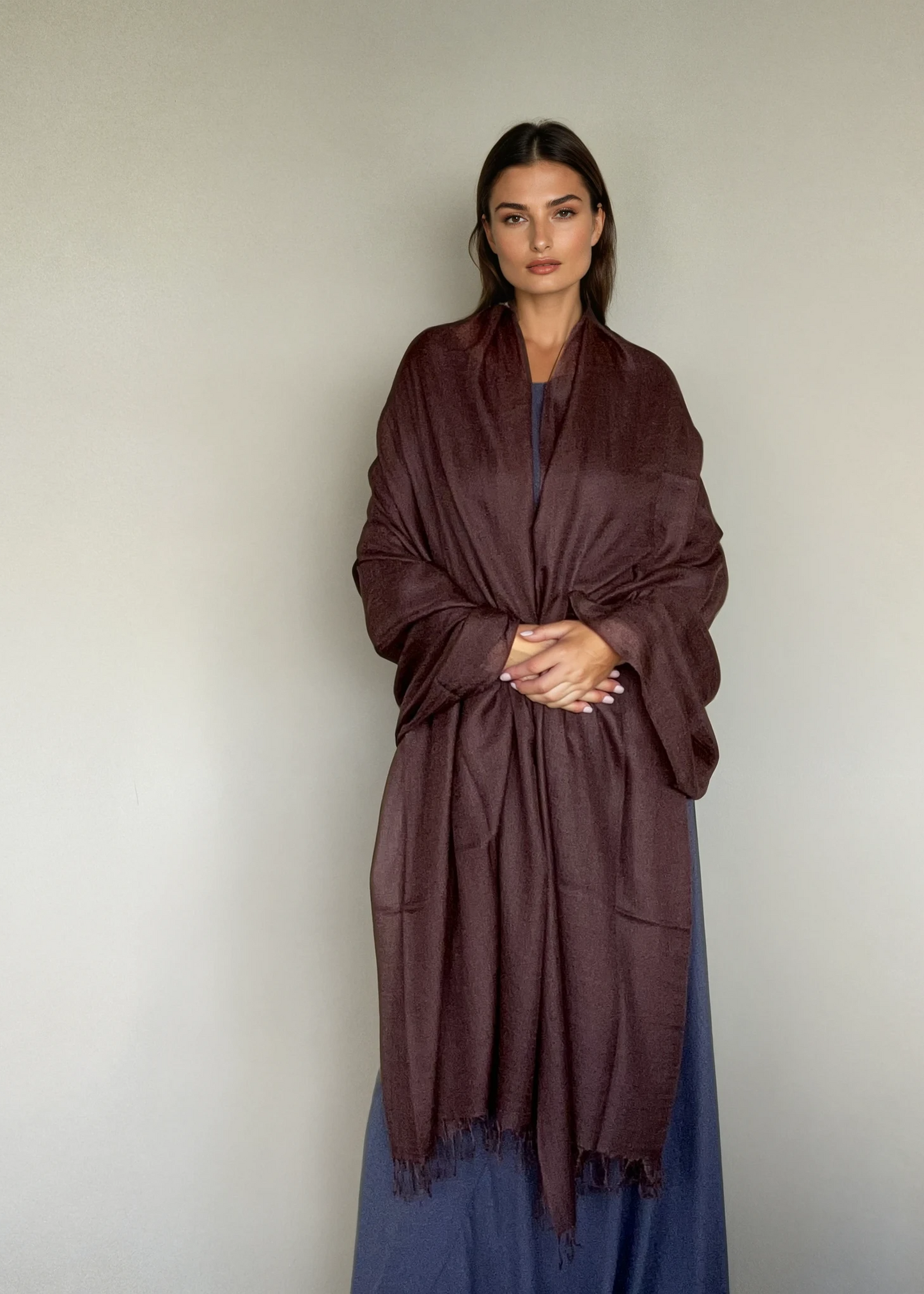 Premium Earth Brown Handloom Cashmere Wrap - Luxury Designer Shawl