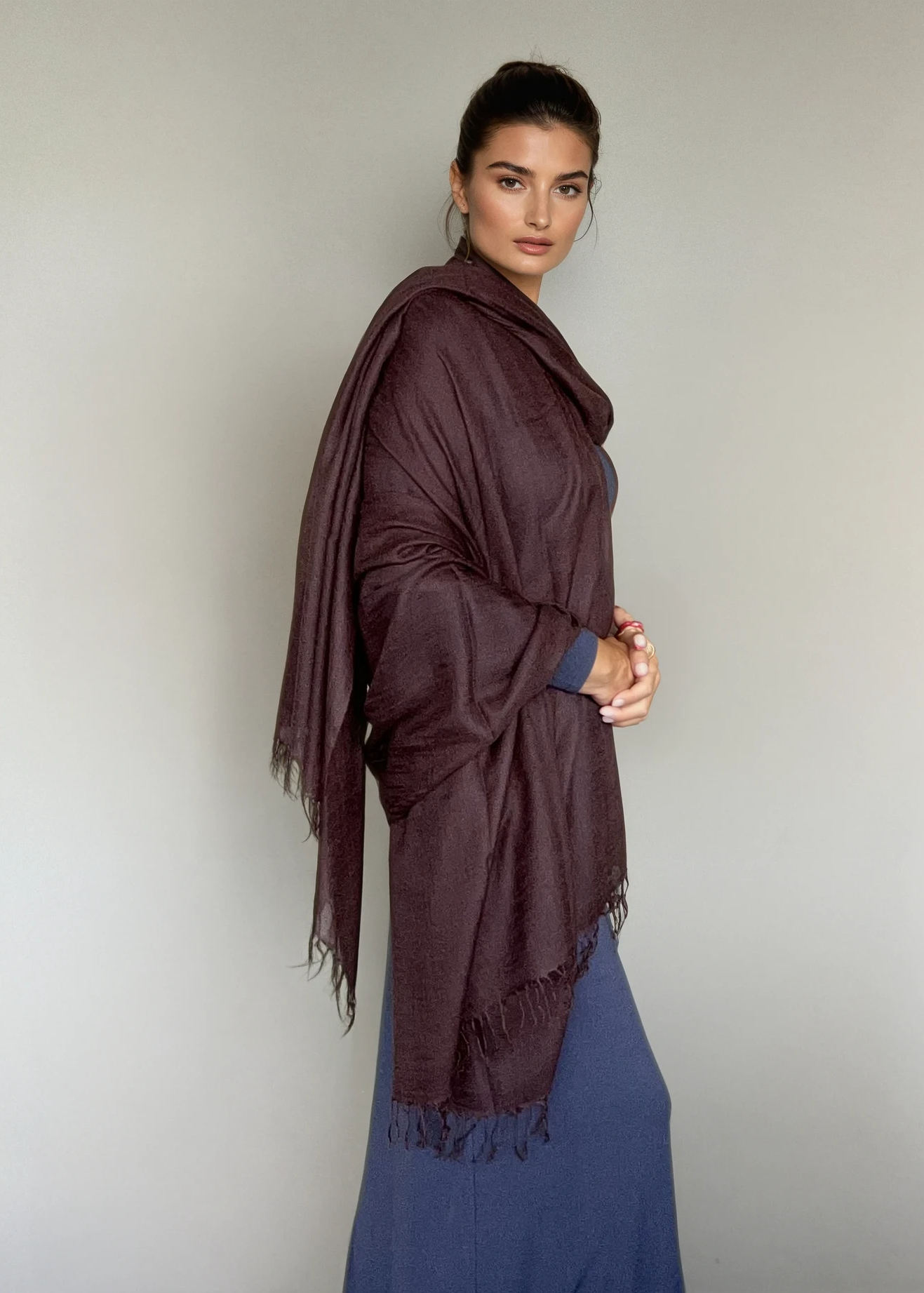 Premium Earth Brown Handloom Cashmere Wrap - Luxury Designer Shawl