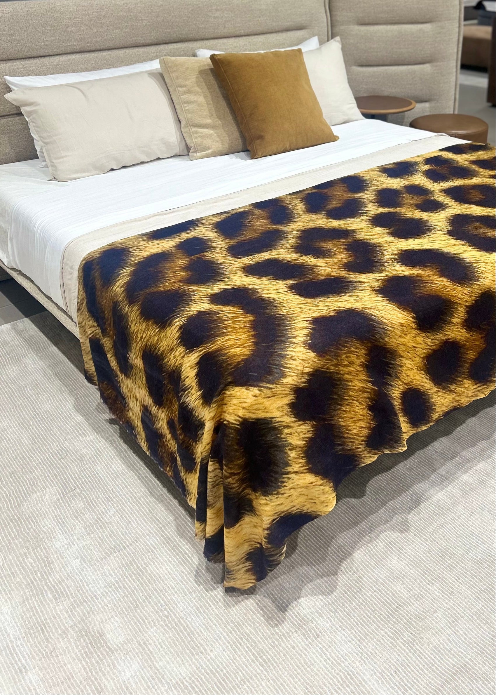 Brown Leopard Cashmere &amp; Wool Bed Throw