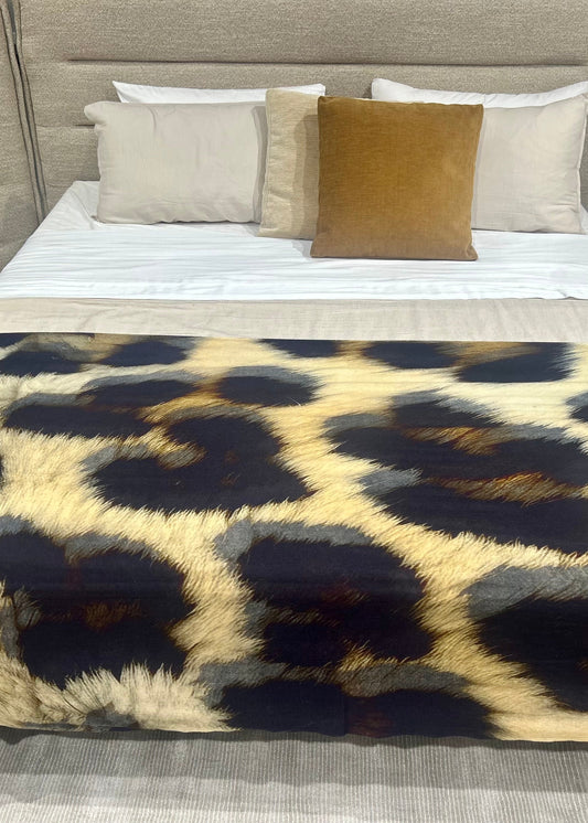 Snow Leopard Print Cashmere & Wool Bed Throw