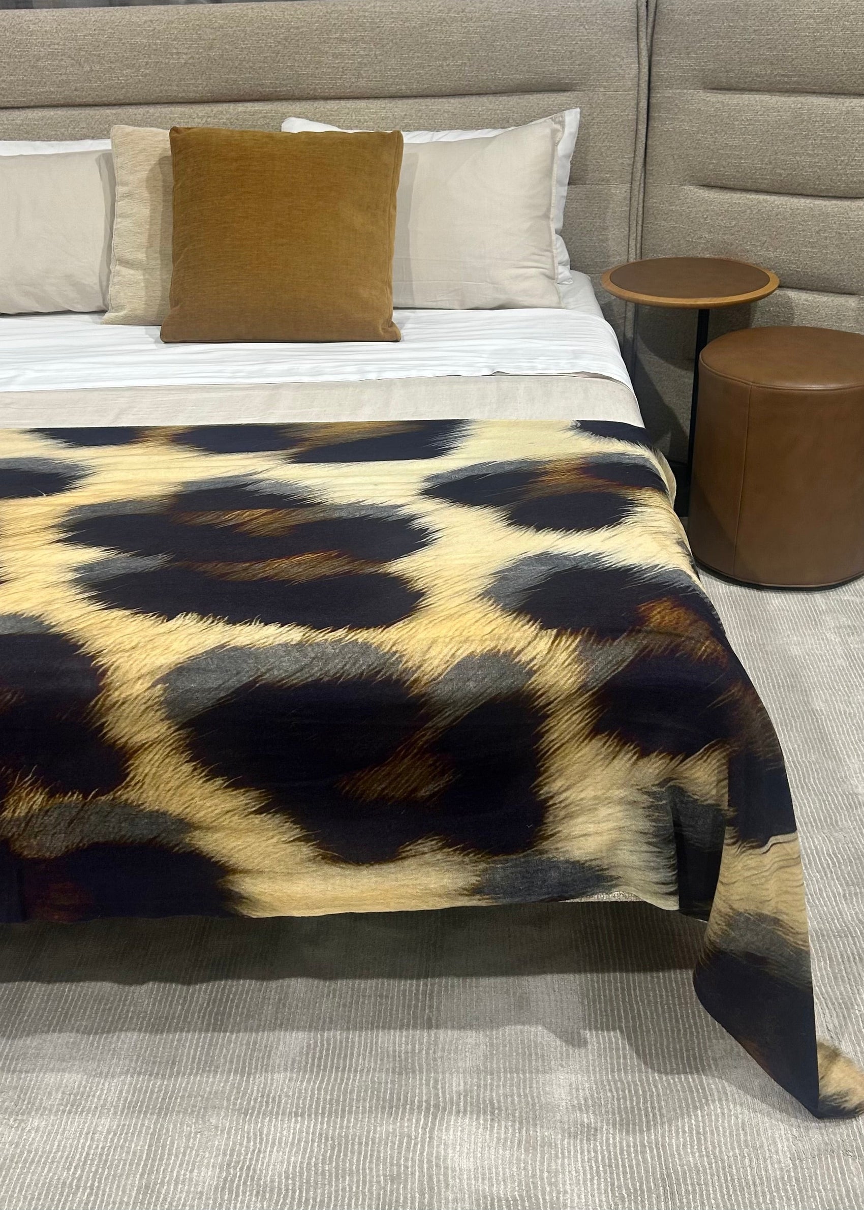 Snow Leopard Print Cashmere & Wool Bed Throw