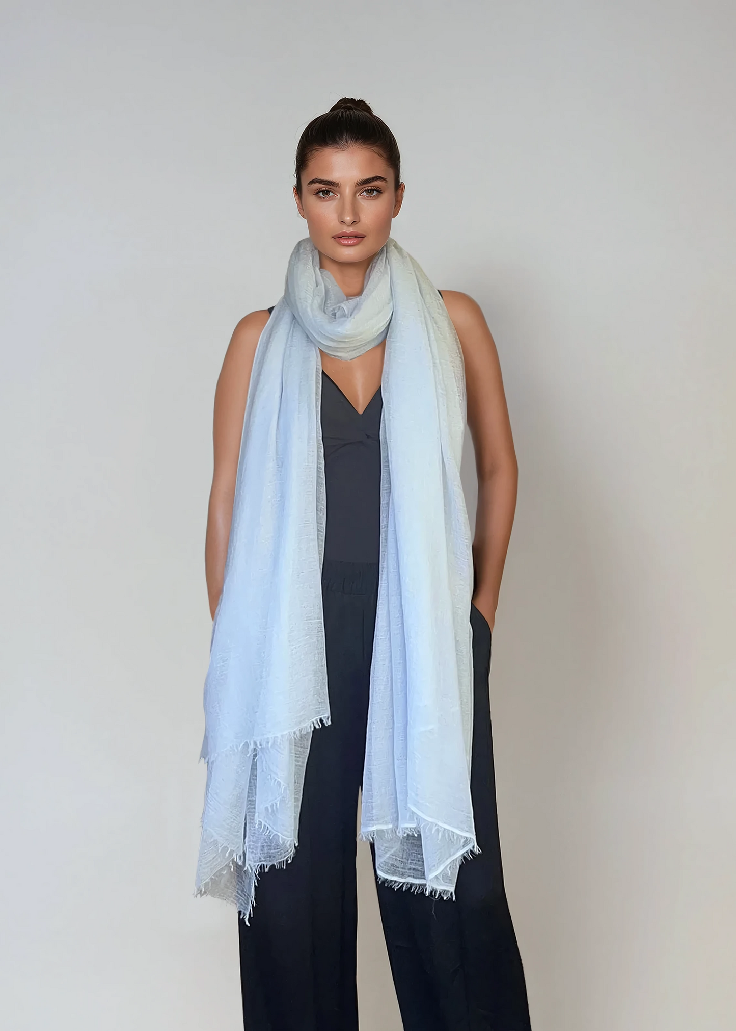 Premium Blue Haze Cashmere Wrap - Luxury Lightweight Designer Shawl