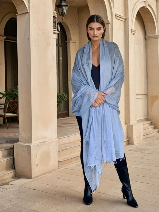 Faded Denim Wrap | Hand-loomed Luxury Scarf.