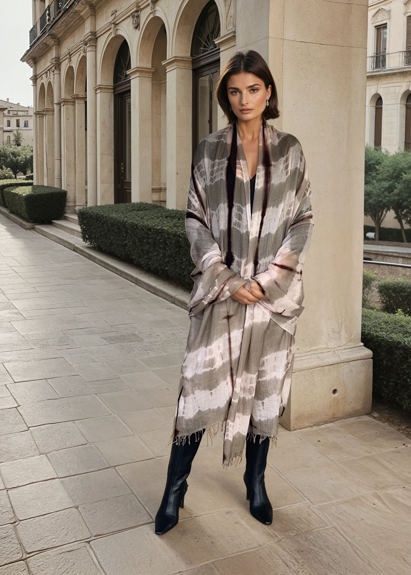 Taupe & Soft Pink | Hand-Woven Extra Large Cashmere Wrap | Limited Edition