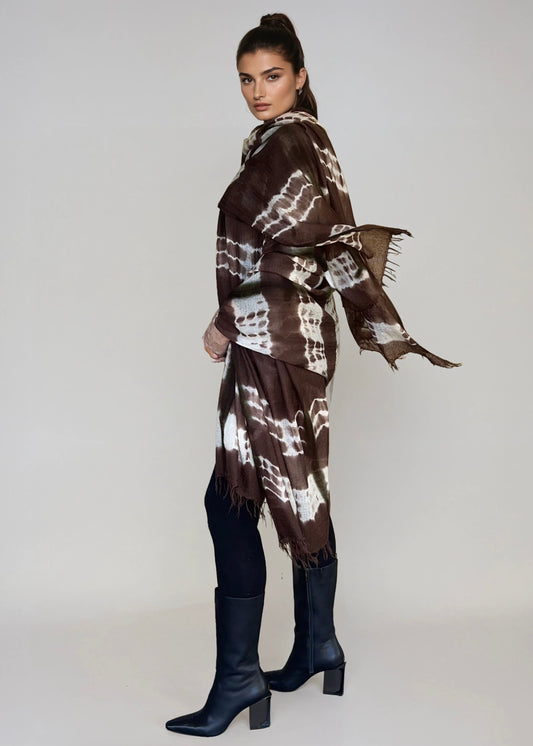 Premium Earth Brown Forest Green Hand Woven Cashmere Wrap - Limited Edition Luxury