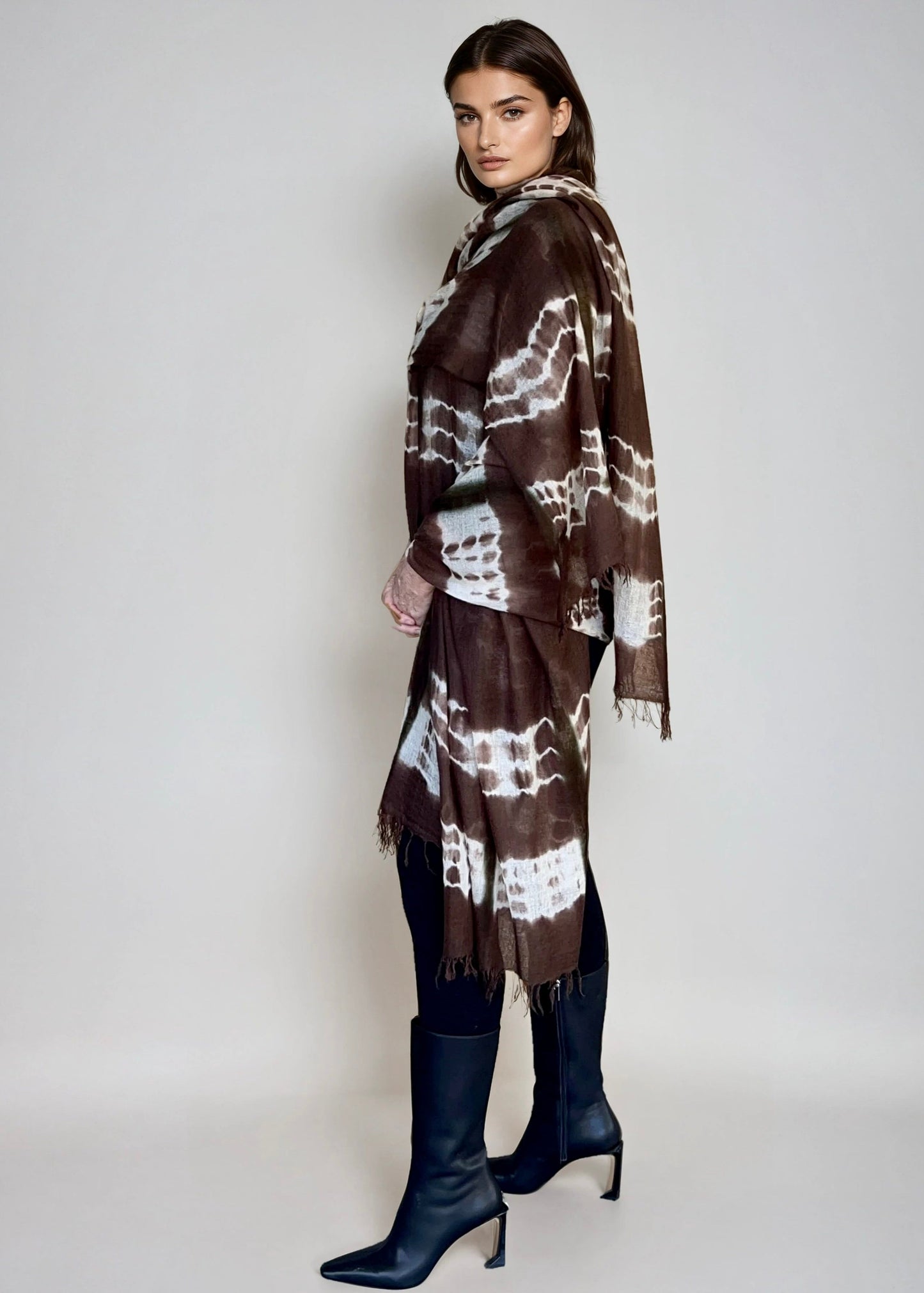 Premium Earth Brown Forest Green Hand Woven Cashmere Wrap - Limited Edition Luxury