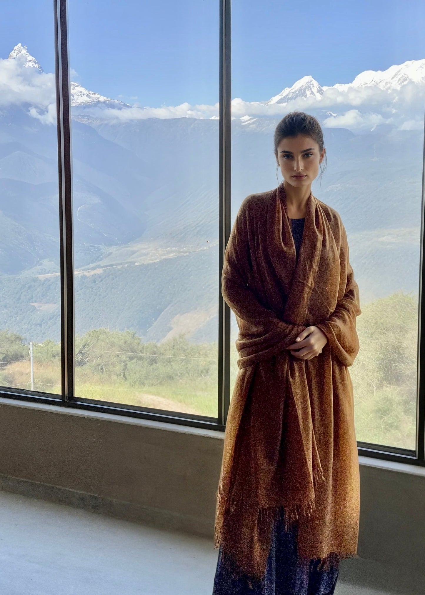 Burnt Bronze Handloom Cashmere Wrap - Luxury Scarf | Cashmere Luxe