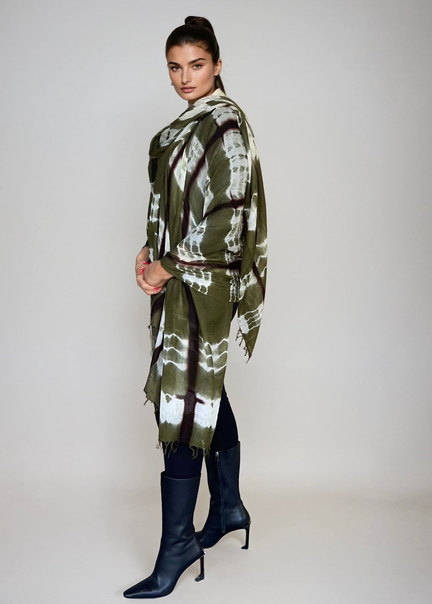 Forest Green, Brown & White Cashmere Wrap | Hand-loomed Luxury Scarf | Limited Edition
