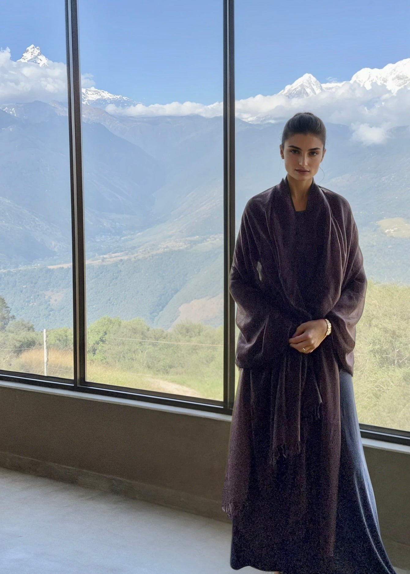 Premium Earth Brown Handloom Cashmere Wrap - Luxury Designer Shawl