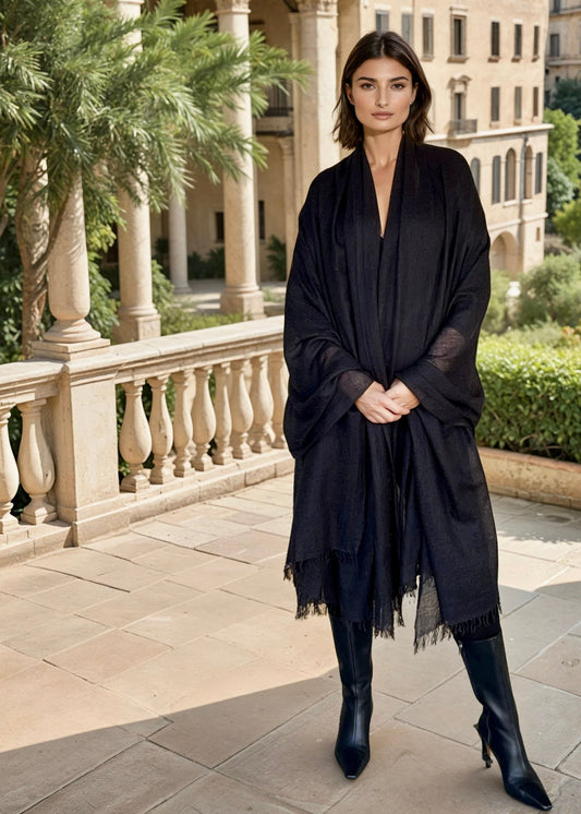 Black Pure Cashmere Wrap | Hand-loomed Luxury Scarf