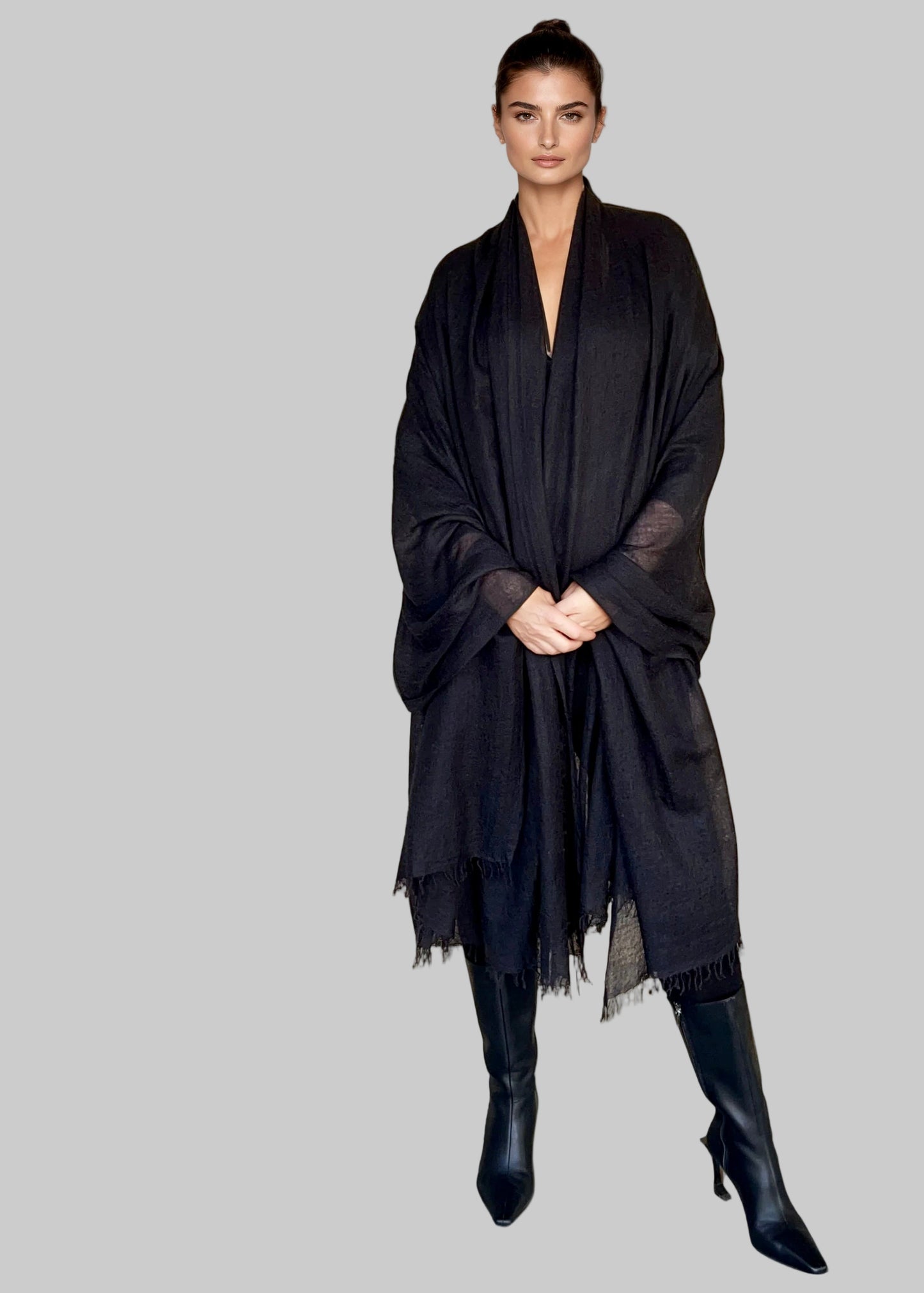 Premium Black Pure Cashmere Wrap - Handwoven Himalayan Luxury Scarf