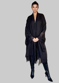 Premium Black Pure Cashmere Wrap - Handwoven Himalayan Luxury Scarf