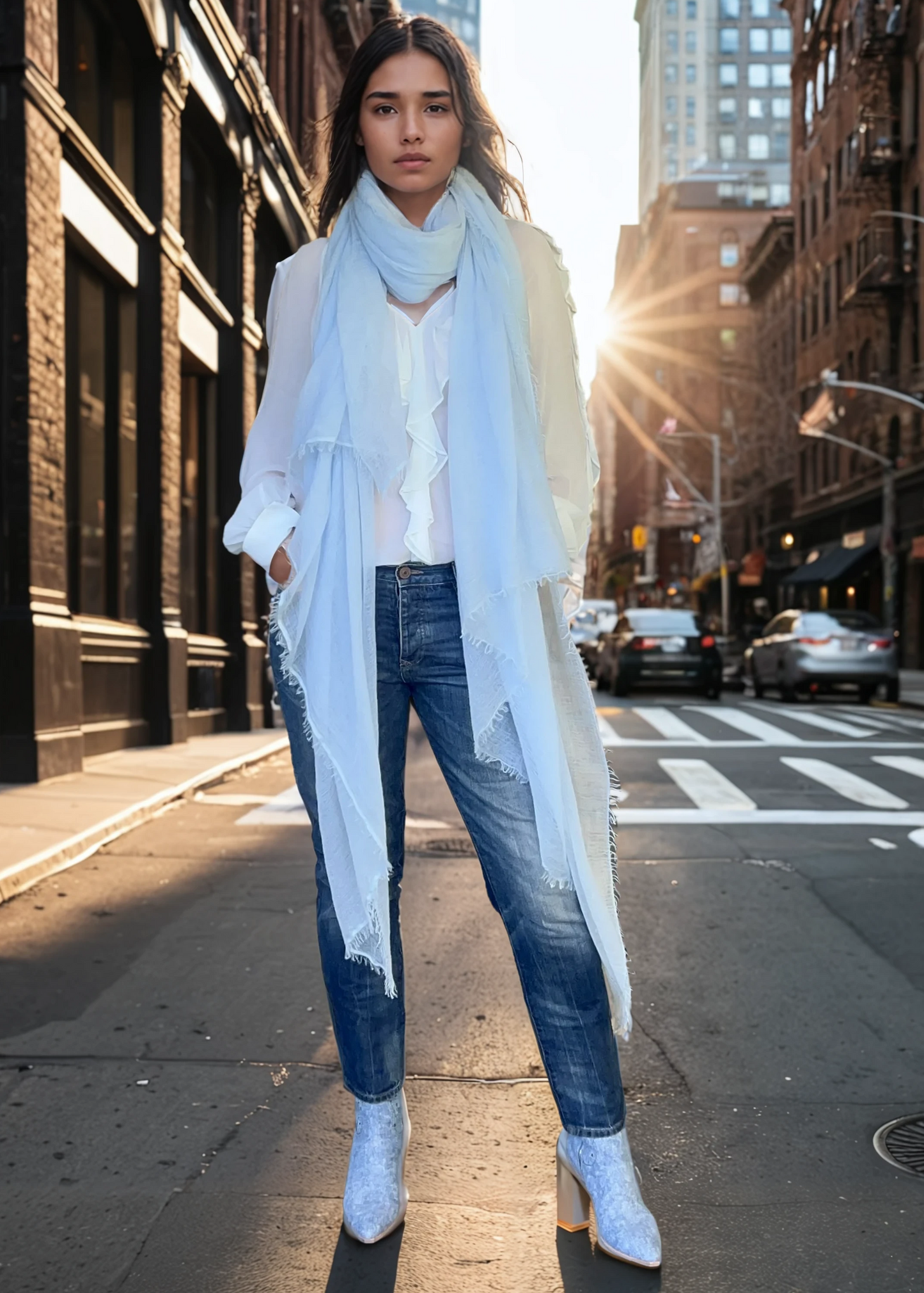 Premium Blue Haze Cashmere Wrap - Luxury Lightweight Designer Shawl