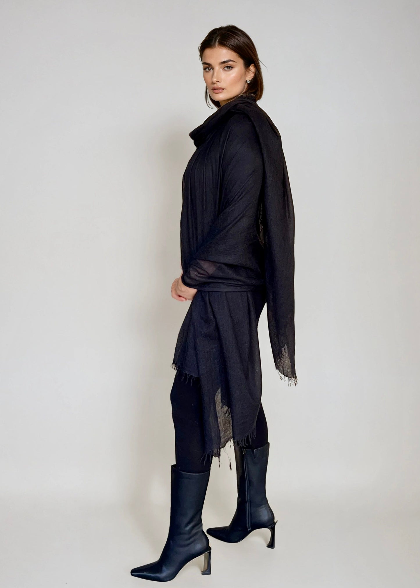 Premium Black Pure Cashmere Wrap - Handwoven Himalayan Luxury Scarf